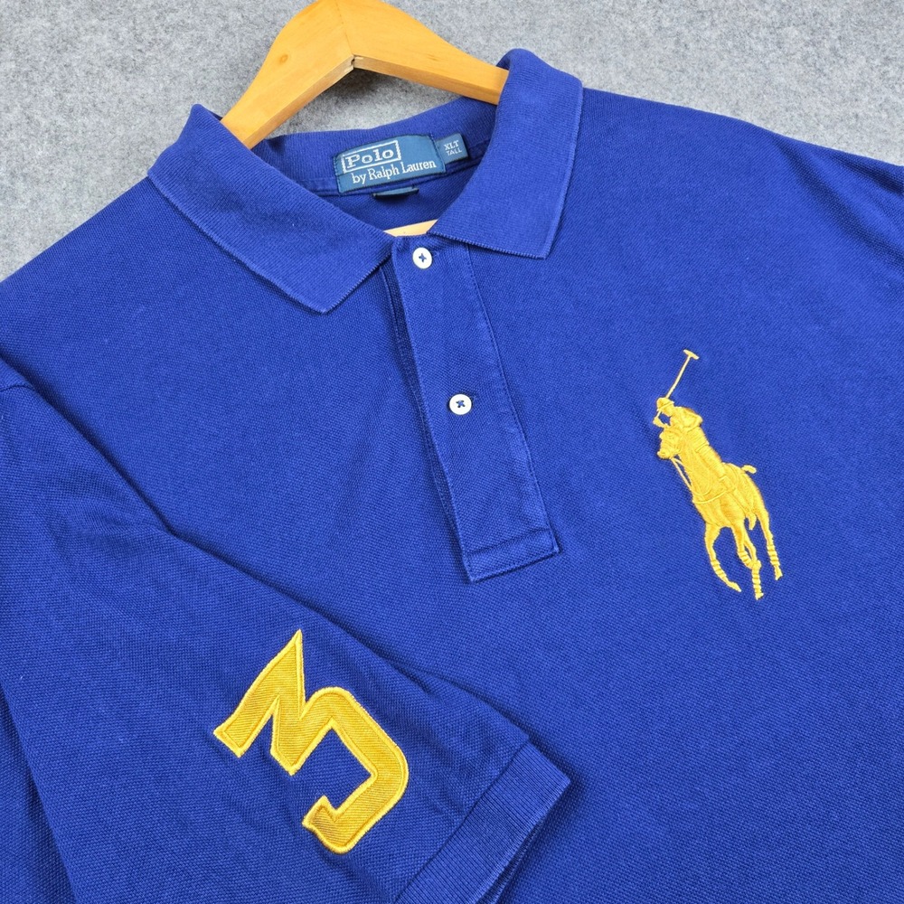 Polo Ralph Lauren Polo Shirt Mens XLT Blue Big Pony Embroidered Number 3 Pique